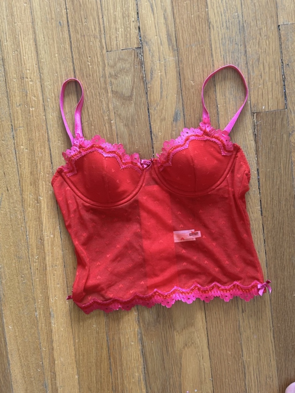 Red and Pink Lace Bralette in Pink